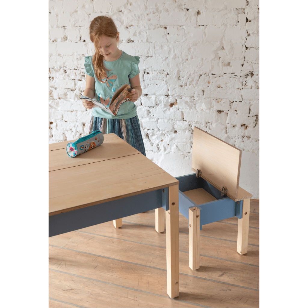 Ensemble Bureau & Chaise "Smart Storage" – Rangement Intégré (2 - 7 ans) en Bois | Decoração Tinitto – Fabrication européenne