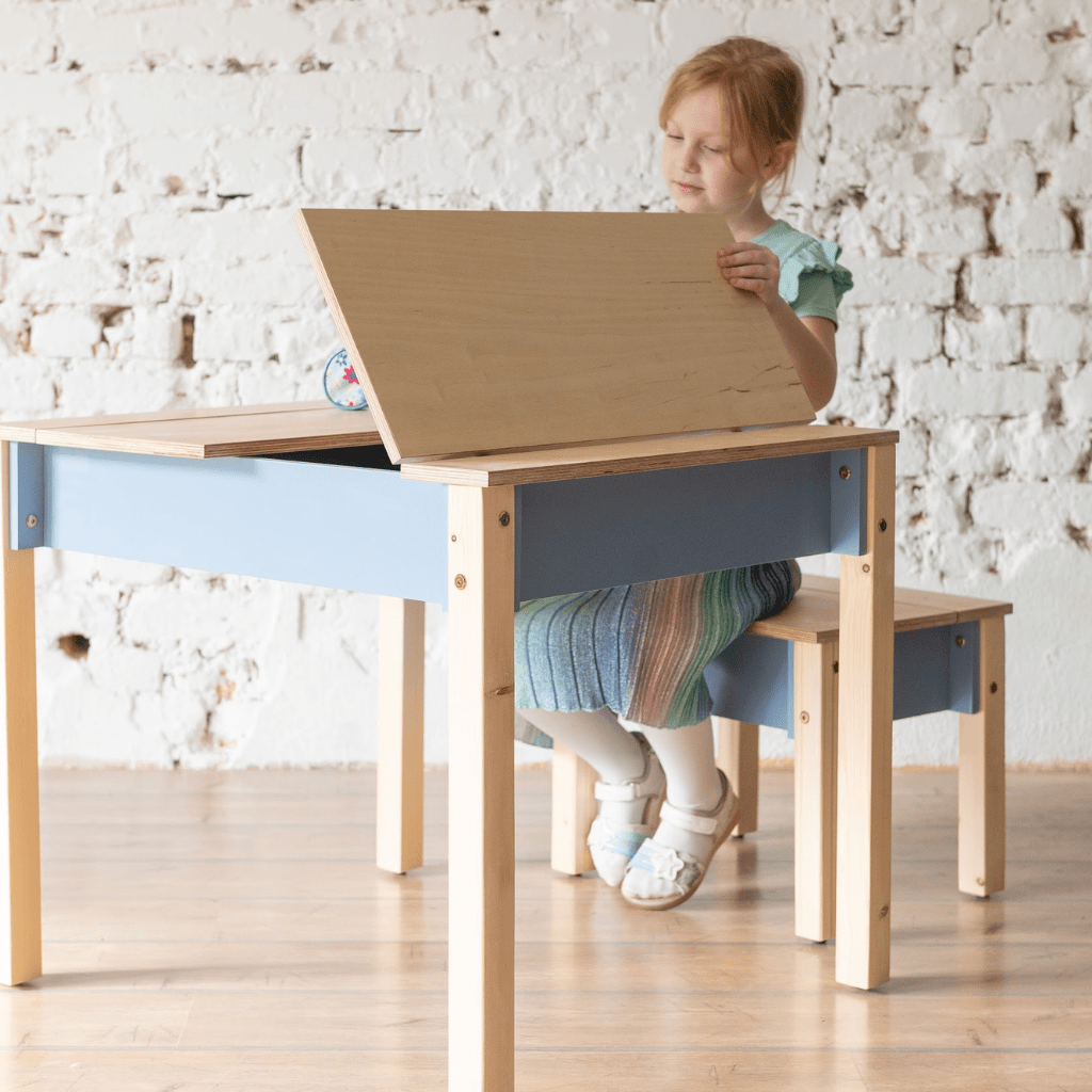 Ensemble Bureau & Chaise "Smart Storage" – Rangement Intégré (2 - 7 ans) en Bois | Decoração Tinitto – Fabrication européenne