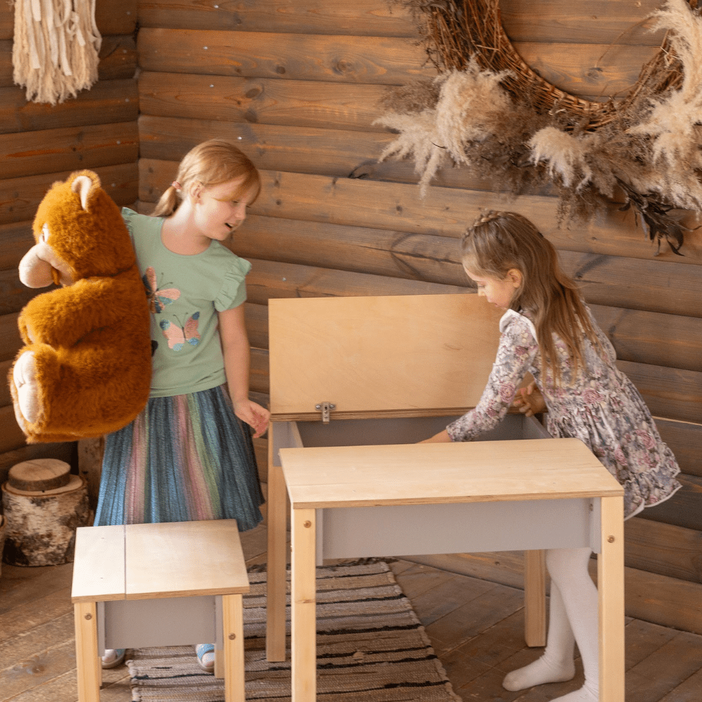 Ensemble Bureau & Chaise "Smart Storage" – Rangement Intégré (2 - 7 ans) en Bois | Decoração Tinitto – Fabrication européenne