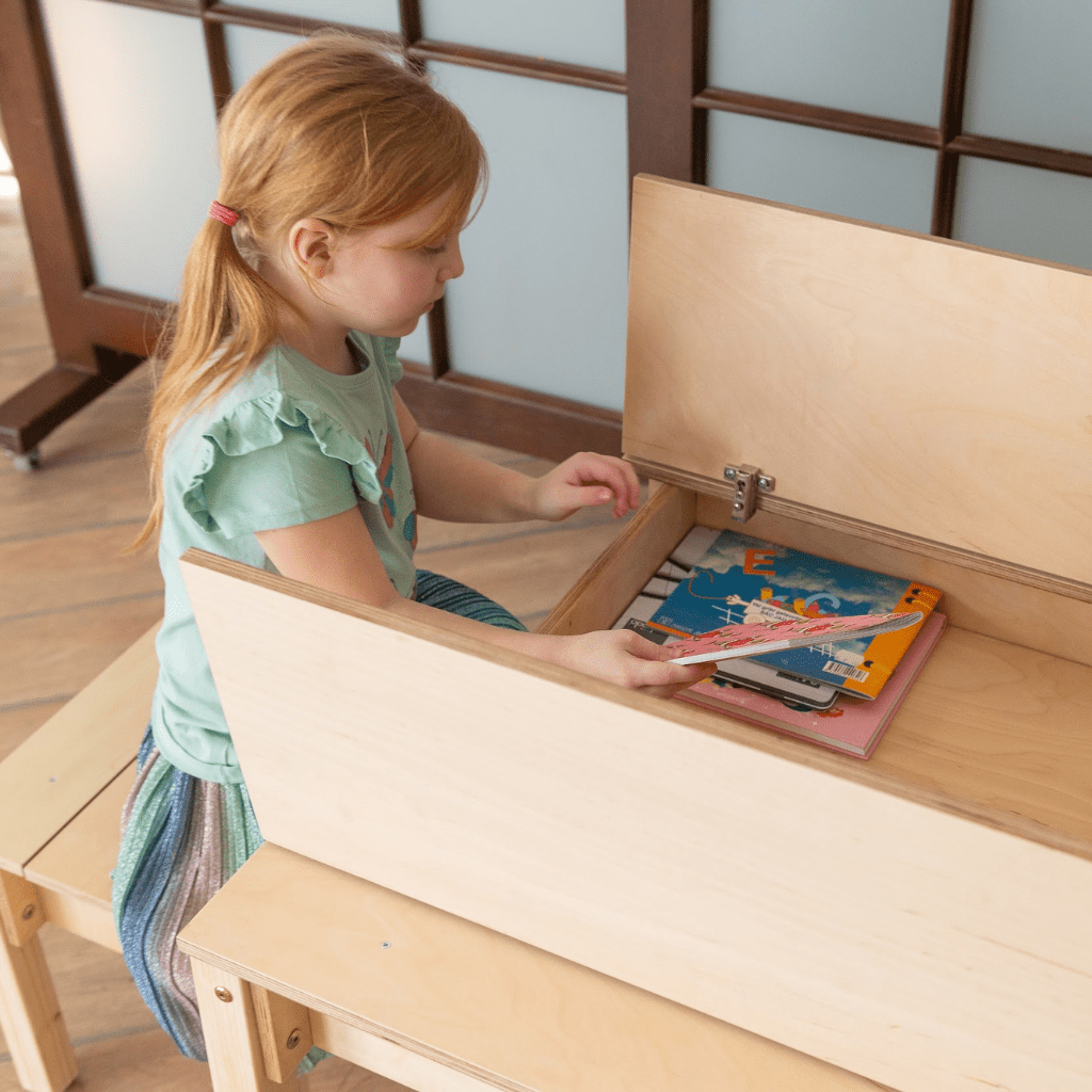 Ensemble Bureau & Chaise "Smart Storage" – Rangement Intégré (2 - 7 ans) en Bois | Decoração Tinitto – Fabrication européenne