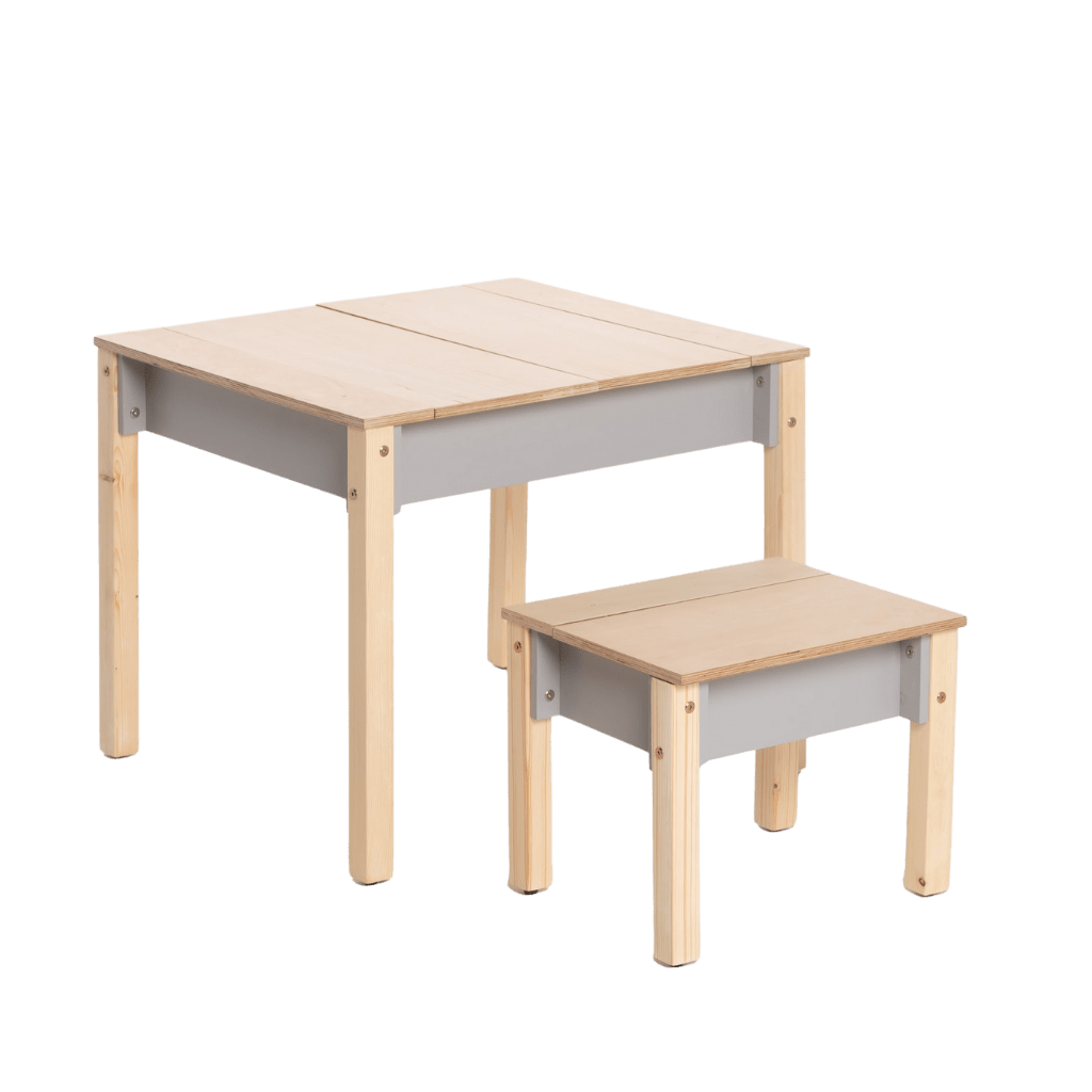 Ensemble Bureau & Chaise "Smart Storage" – Rangement Intégré (2 - 7 ans) en Gris | Decoração Tinitto – Fabrication européenne