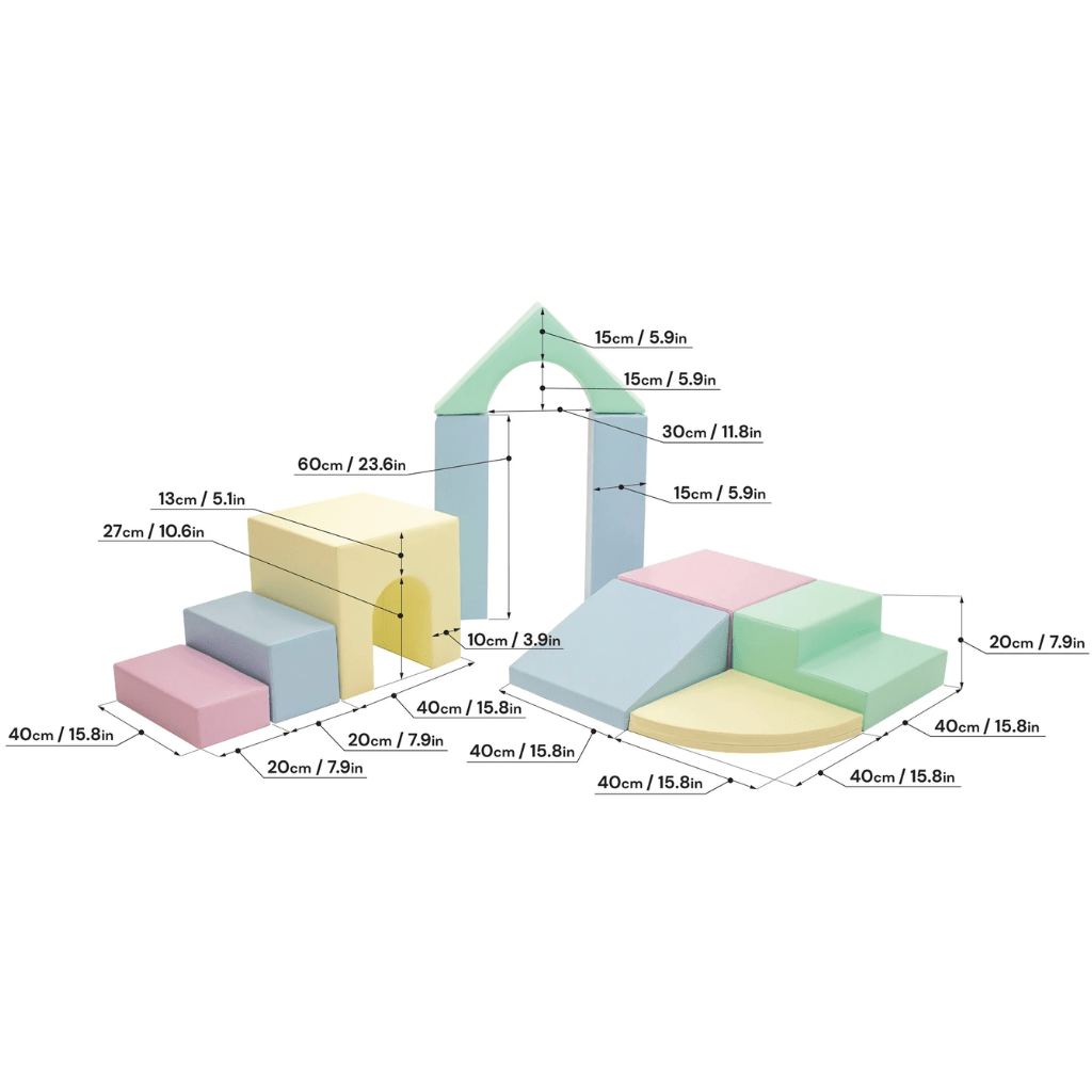 Juego de 10 bloques de espuma Soft Play - Pastel en | Motricidade Tinitto – Fabricación europea