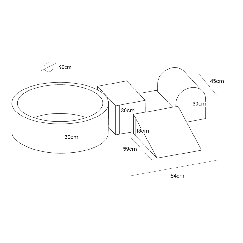 Conjunto de jogos com Piscina de bolas - Turquesa e Pérola Branca em | Motricidade Tinitto – Fabricação europeia