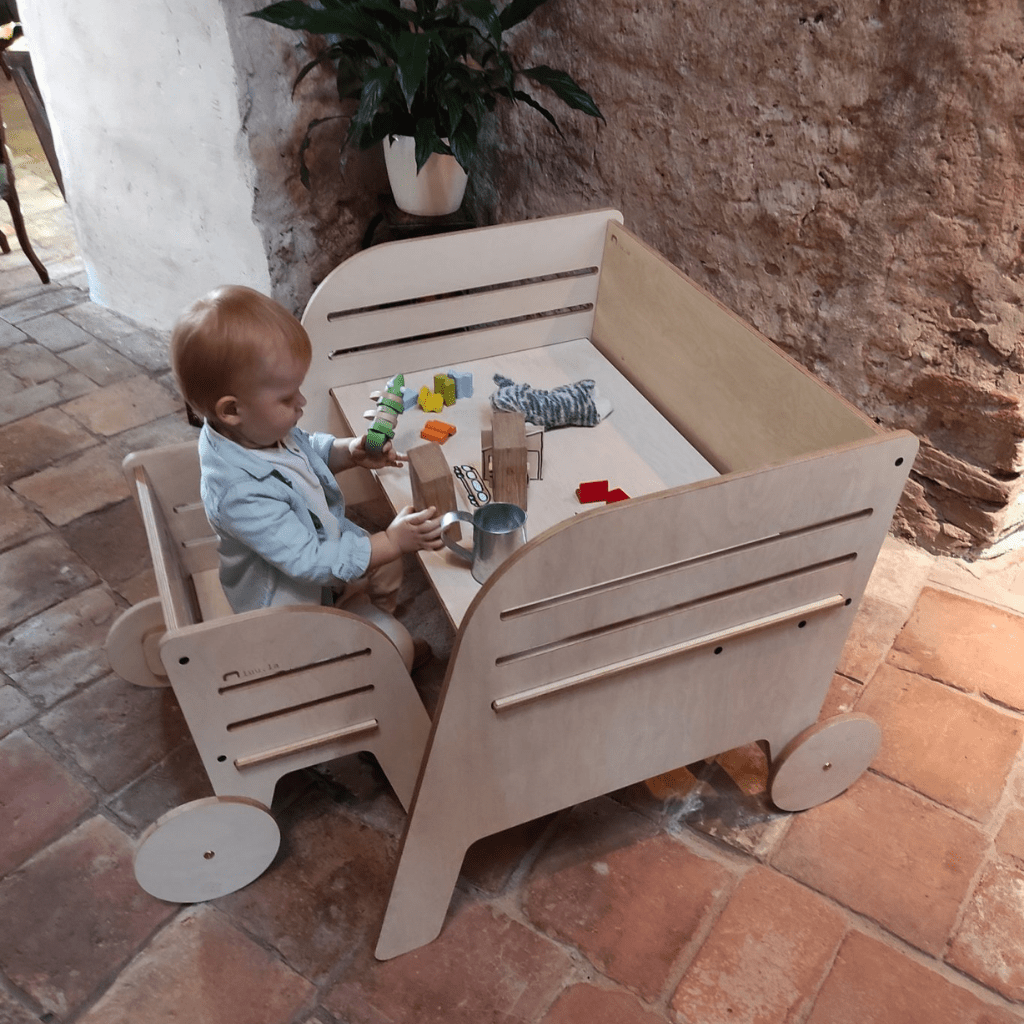 Ensemble Table &amp; Chaise Évolutif "Wagon Wheel" – 1 - 10 ans (Luula) en | Motricidade Tinitto – Fabrication européenne