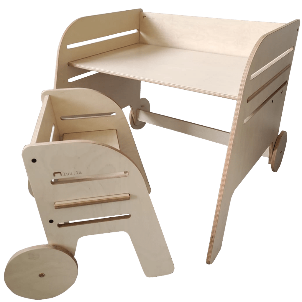 Ensemble Table & Chaise Évolutif "Wagon Wheel" – 1 - 10 ans (Luula) en | Motricidade Tinitto – Fabrication européenne