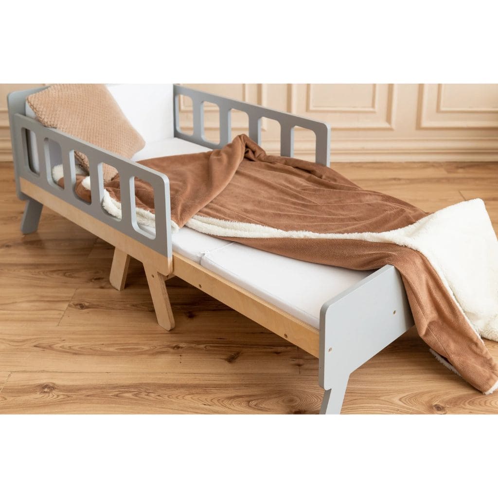 Cama infantil convertible con almacenaje - De bebé a junior en gris | muebles Tinitto – Fabricación europea