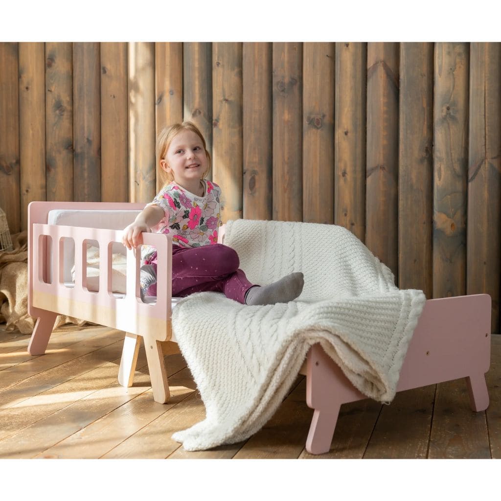 Cama infantil convertible con almacenaje - De bebé a junior en rosa | muebles Tinitto – Fabricación europea