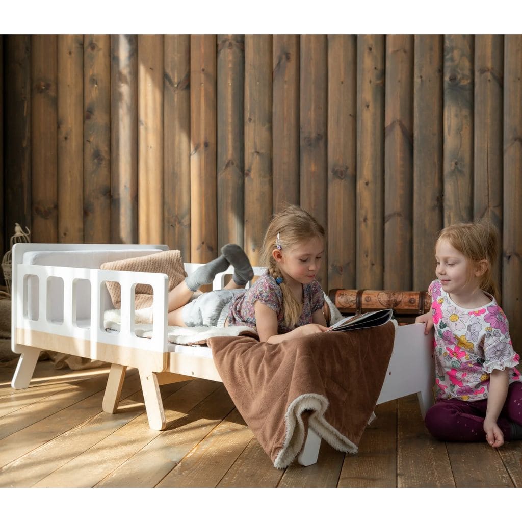 Cama infantil convertible con almacenaje - De bebé a junior en rosa | muebles Tinitto – Fabricación europea