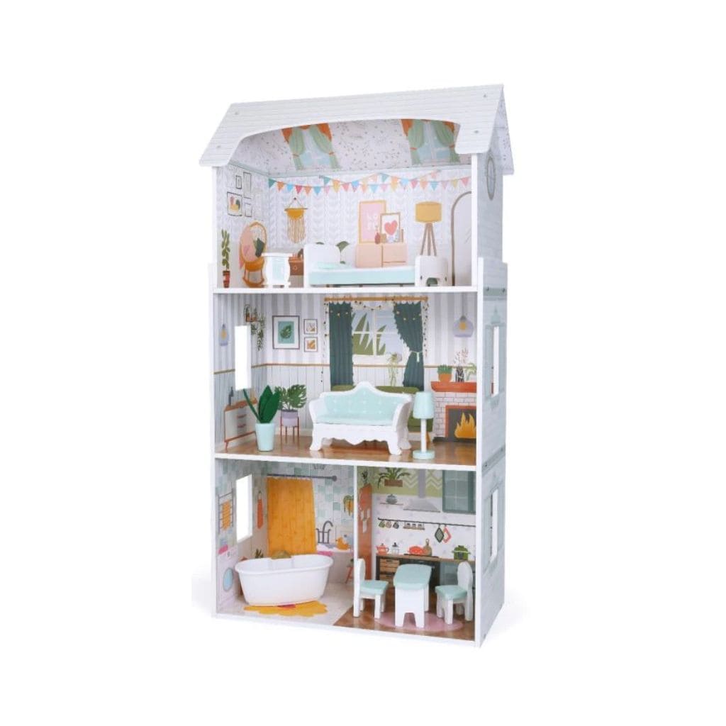 Casa de bonecas de madeira Luna com luzes LED | Decoração Tinitto – Fabricação europeia