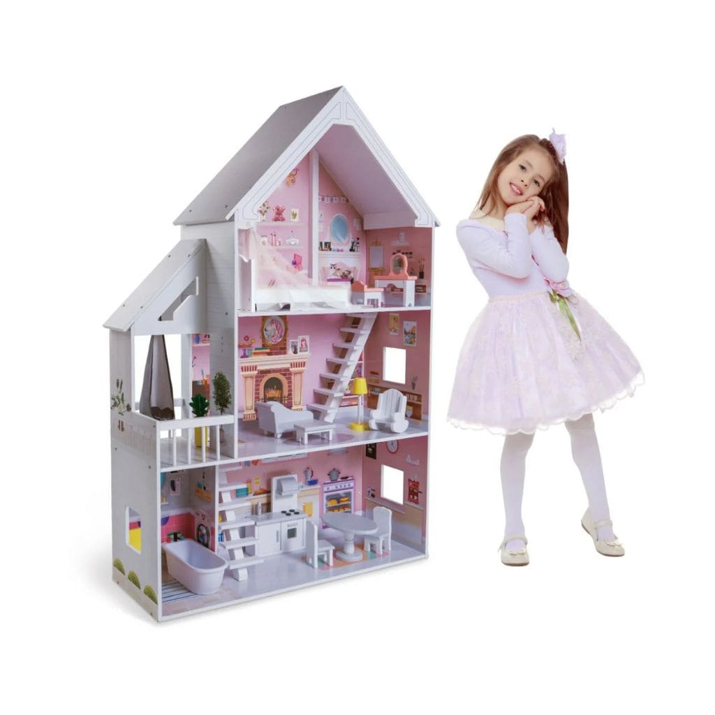 Casa de bonecas de madeira Liselle com luzes LED | Decoração Tinitto – Fabricação europeia