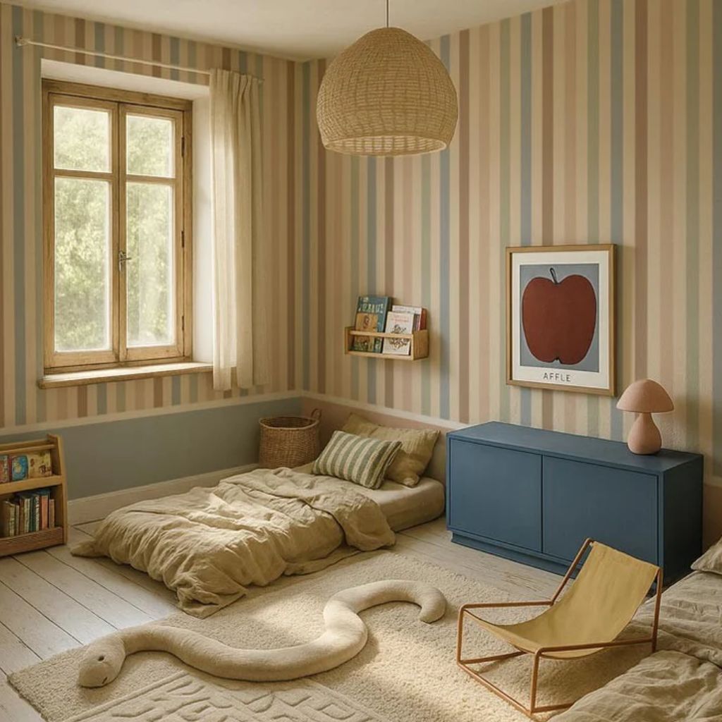 Papel de parede listrado neutro – fácil de instalar não tecido | móveis Tinitto – Fabricação europeia