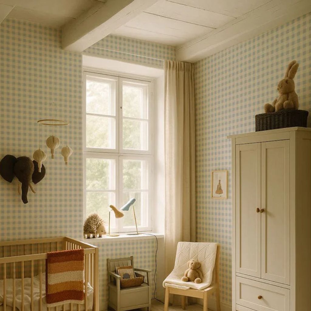 Papel pintado tejido no tejido a cuadros verdes y azules – Estilo vintage en | muebles Tinitto – Fabricación europea