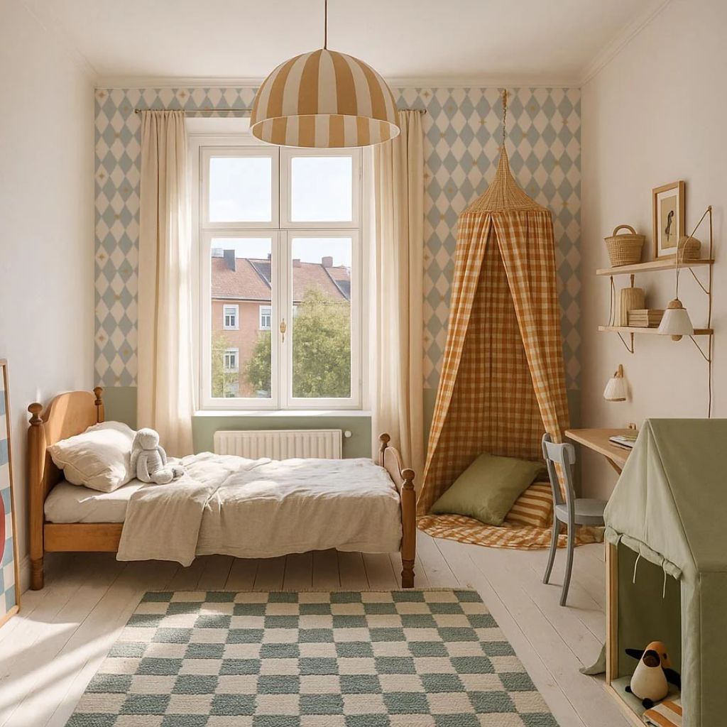 Papel pintado con motivos de diamantes y estrellas: elegante diseño francés | muebles Tinitto – Fabricación europea