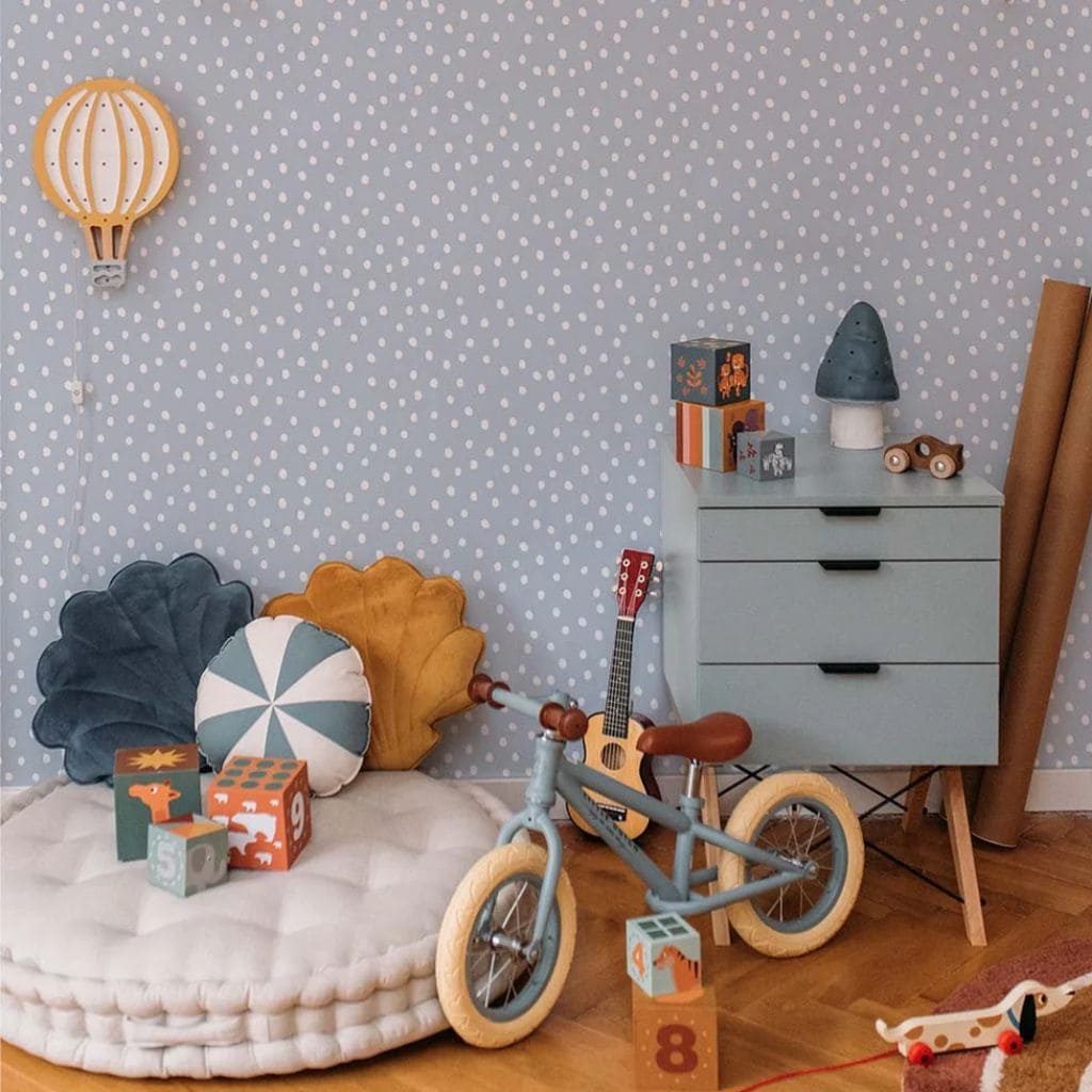 Papel pintado de lunares azules suaves | muebles Tinitto – Fabricación europea