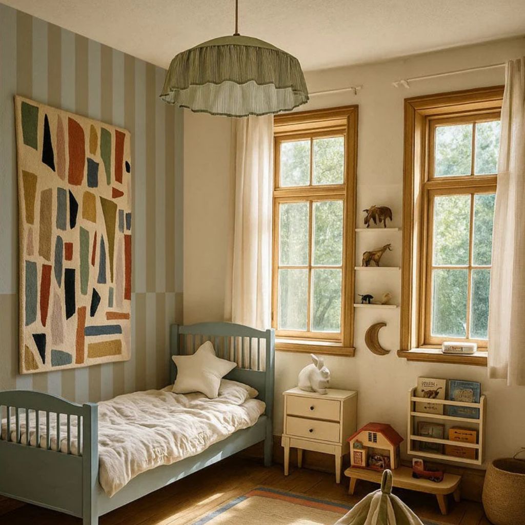 Papel pintado de rayas azules y verdes – Diseño gráfico y moderno en | muebles Tinitto – Fabricación europea