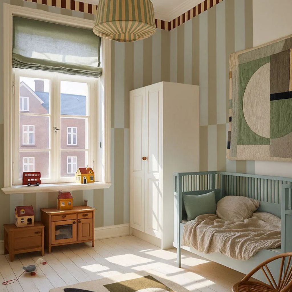 Papel pintado de rayas azules y verdes – Diseño gráfico y moderno en | muebles Tinitto – Fabricación europea