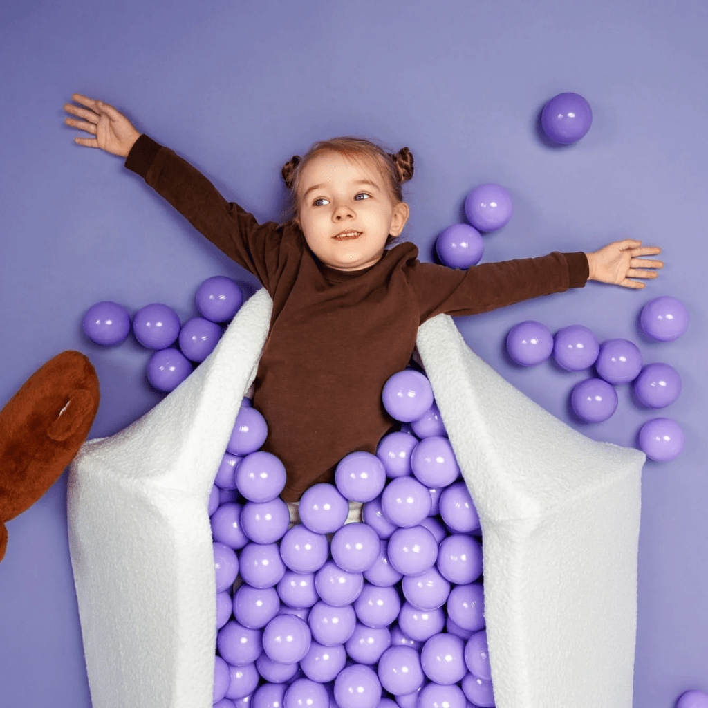 Piscine à Balles Carrée en Bouclé 110x110x40cm - 400 balles en | Motricidade Tinitto – Fabrication européenne