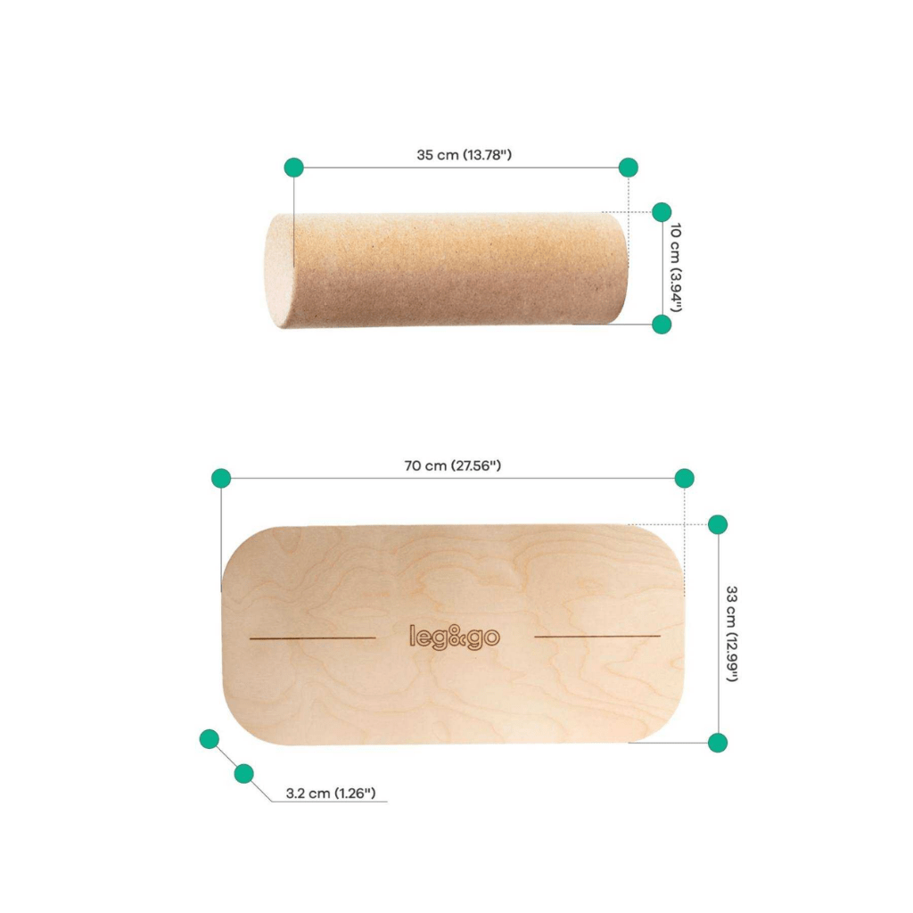 Tabla de equilibrio rectangular con rodillo de ejercicio - Sin logo | Motricidade Tinitto – Fabricación europea