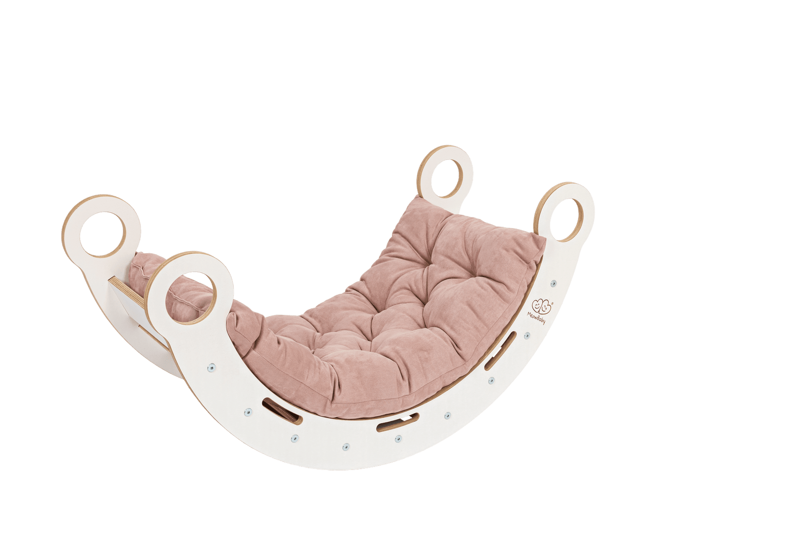 Mecedora cómoda para niños con cojín, tobogán y escalera - Pequeña en rosa polvoriento claro | Motricidade Tinitto – Fabricación europea
