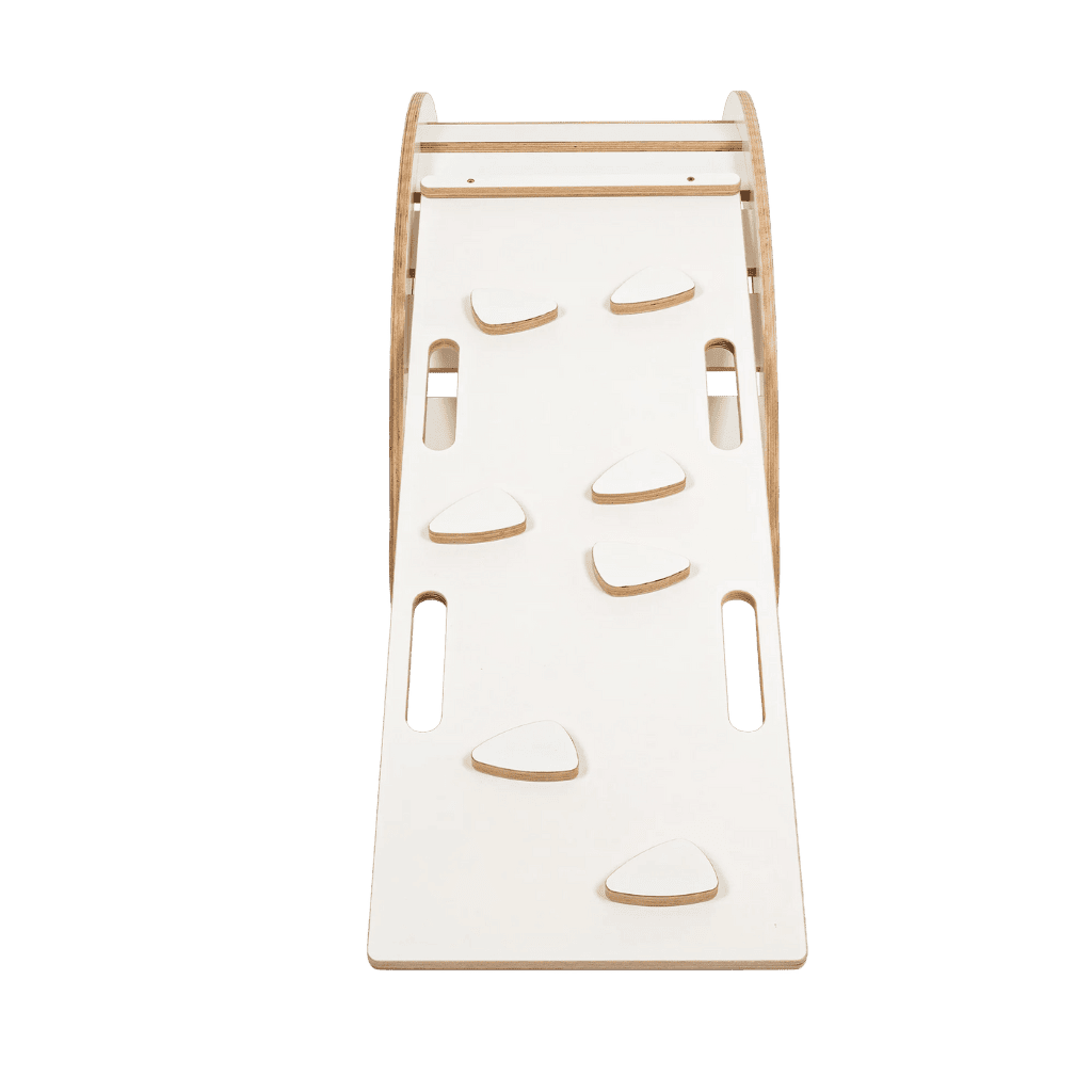 Mecedora cómoda para niños con cojín, tobogán y escalera - Pequeña en rosa polvoriento claro | Motricidade Tinitto – Fabricación europea