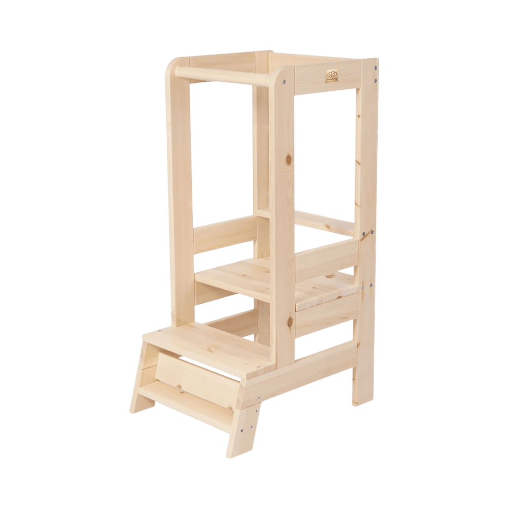 Ayudante de cocina de la torre para niños en BurlyWood | Motricidade Tinitto – Fabricación europea