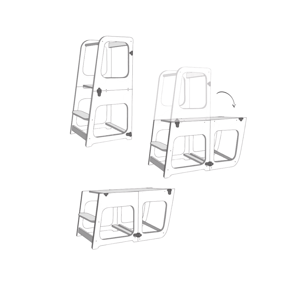 Tour de Cuisine Transformable / Table et Chaise en White | Motricidade Tinitto – Fabrication européenne