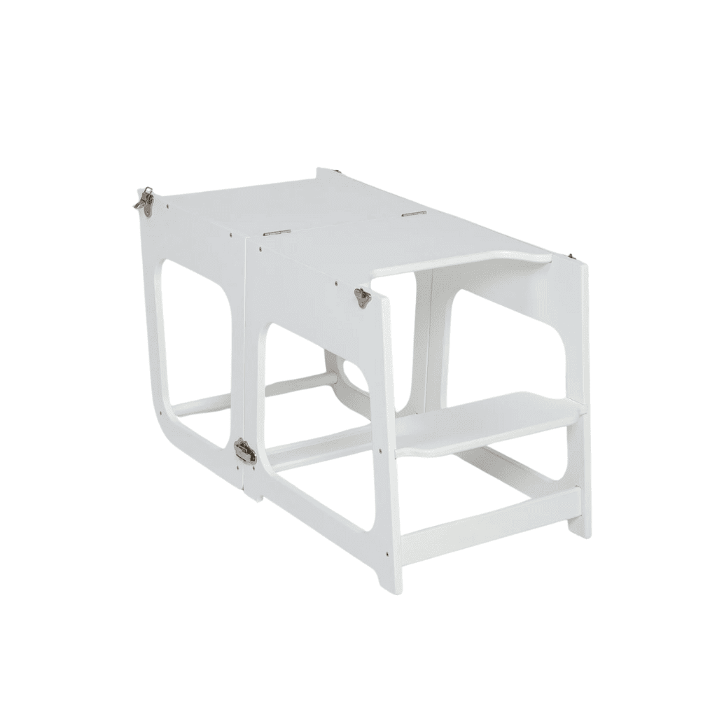 Tour de Cuisine Transformable / Table et Chaise en White | Motricidade Tinitto – Fabrication européenne