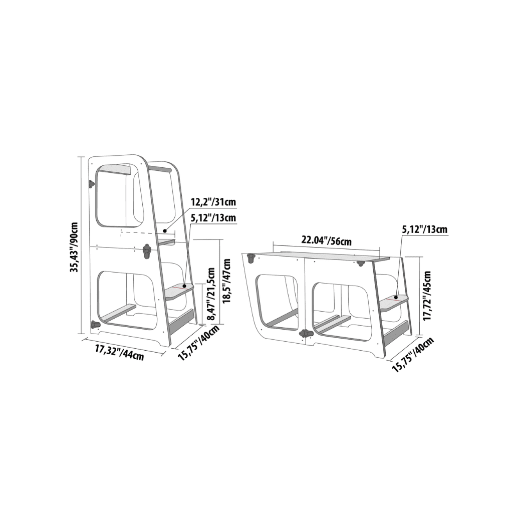 Tour de Cuisine Transformable / Table et Chaise en White | Motricidade Tinitto – Fabrication européenne