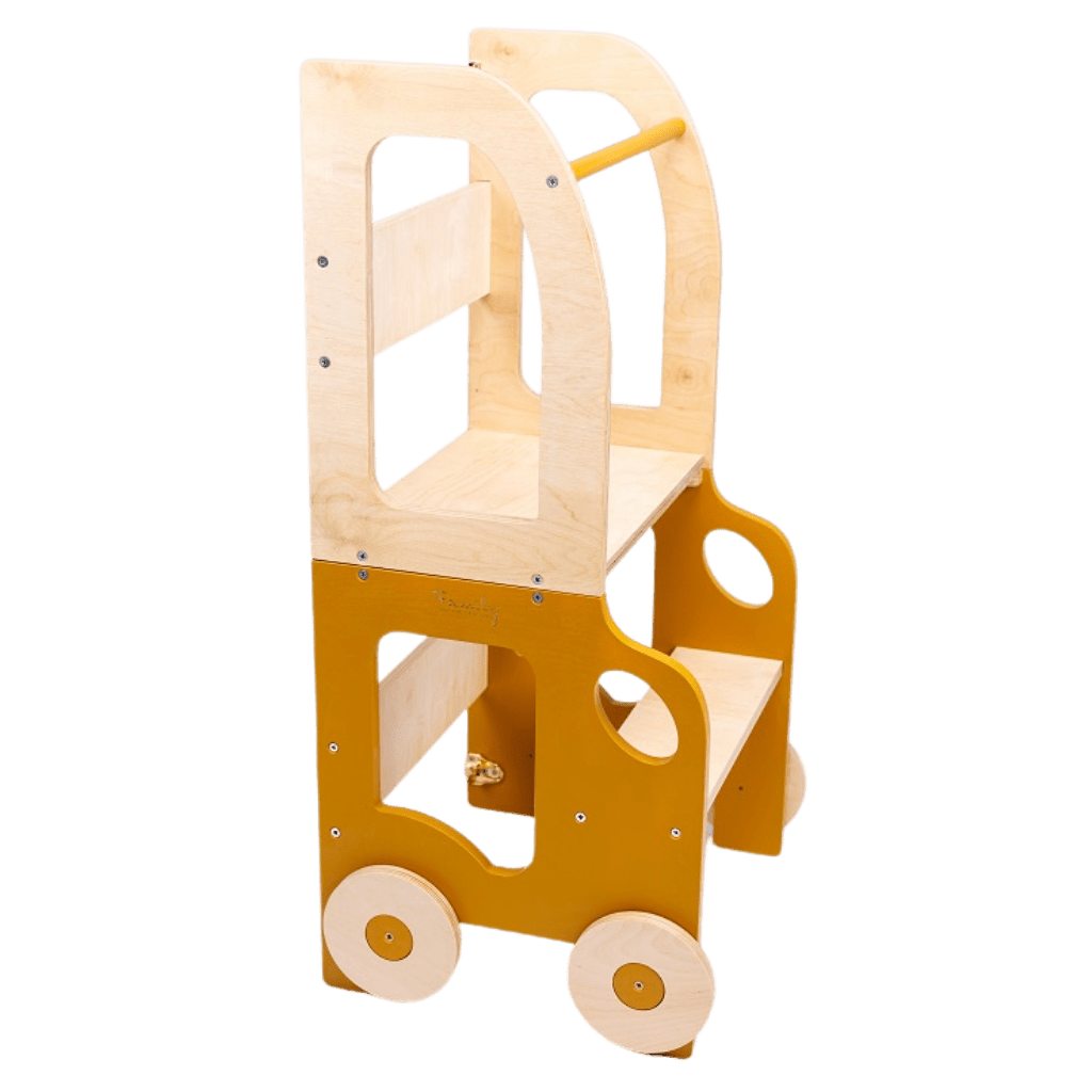 Tour d'Observation Convertible "Little Car" – Bureau & Marchepied 2 - en - 1 en Safari/Bois | Motricidade Tinitto – Fabrication européenne