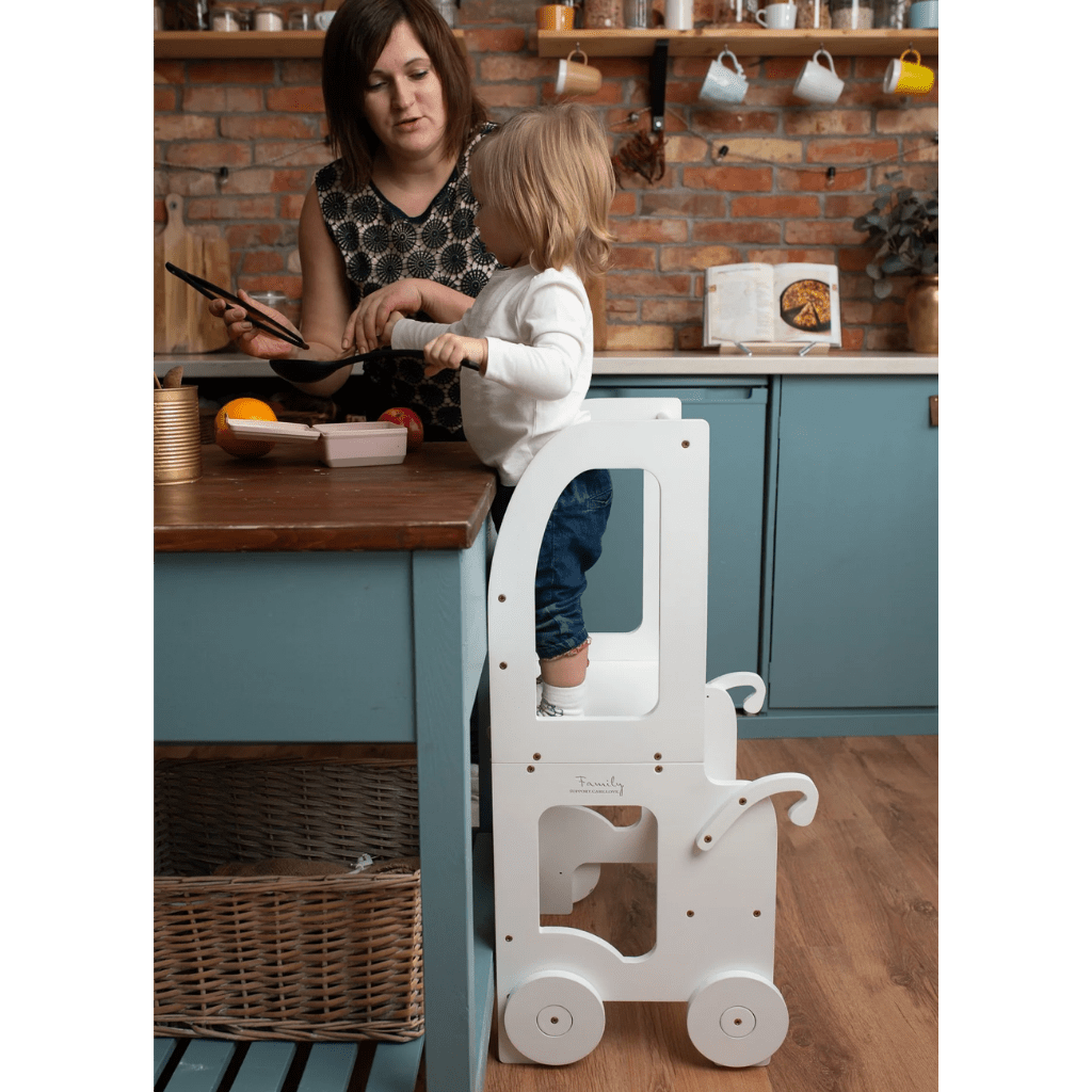 Tour d'Observation "Le Chariot" – Bureau & Éveil 2 - en - 1 en Blanc | Motricidade Tinitto – Fabrication européenne