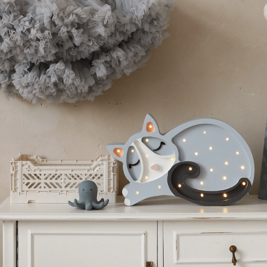 Veilleuse Chat en Bois de Pin en Gris | Decoração Tinitto – Fabrication européenne