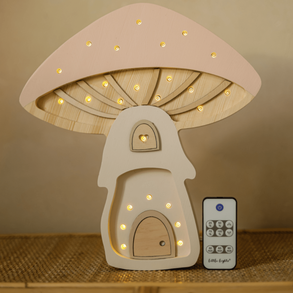 Veilleuse Maison Champignon en Bois de Pin en Beige | Decoração Tinitto – Fabrication européenne