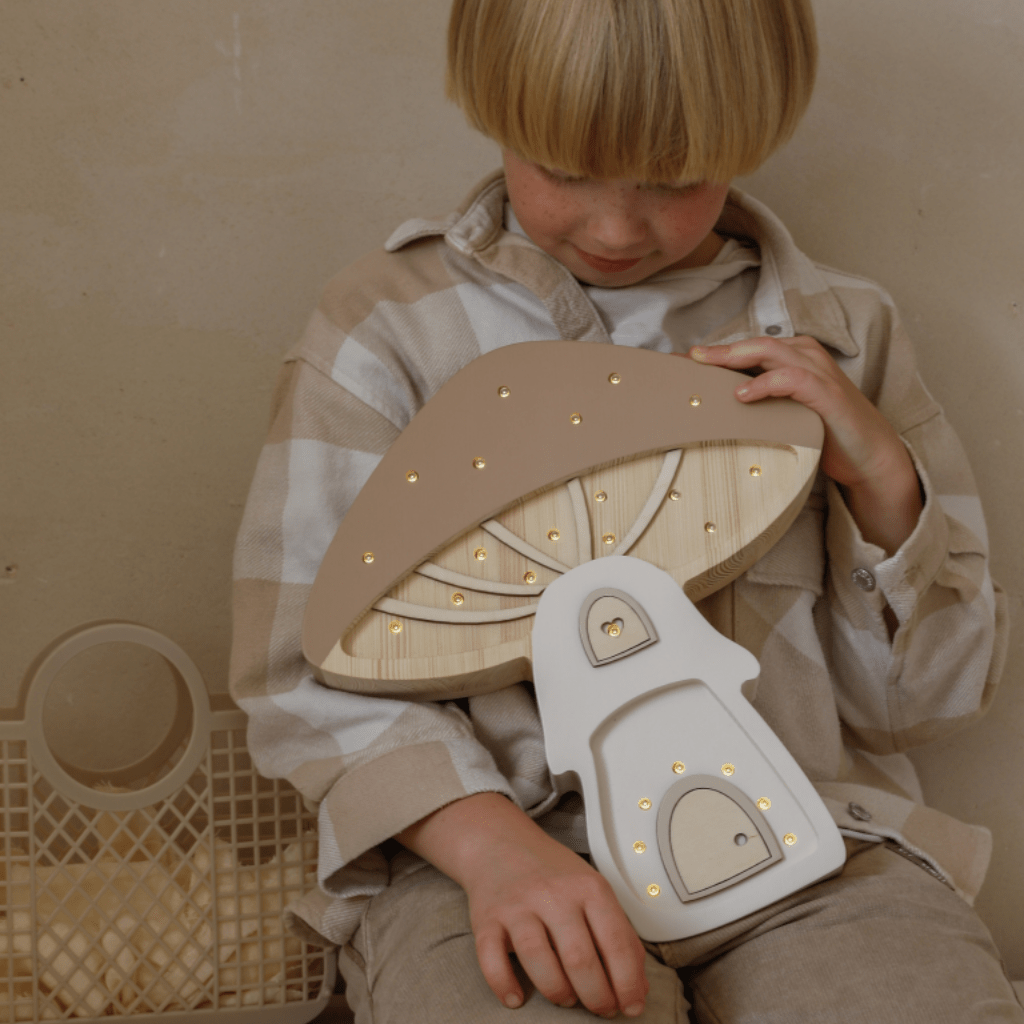 Veilleuse Maison Champignon en Bois de Pin en Beige | Decoração Tinitto – Fabrication européenne