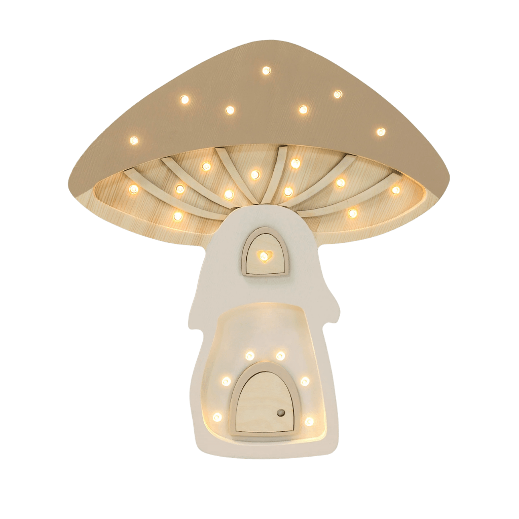 Veilleuse Maison Champignon en Bois de Pin en Beige | Decoração Tinitto – Fabrication européenne