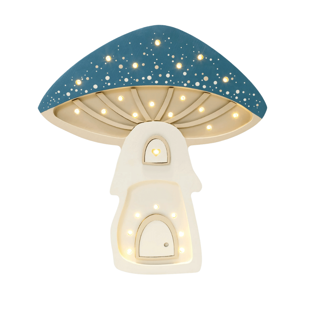 Veilleuse Maison Champignon en Bois de Pin en Bleu | Decoração Tinitto – Fabrication européenne
