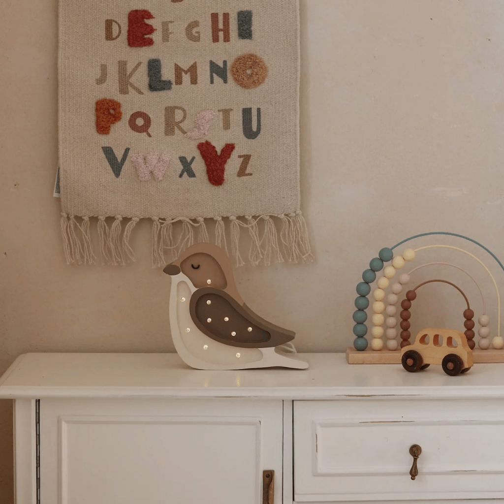 Veilleuse Mini Oiseau en Bois de Pin en Violet | Decoração Tinitto – Fabrication européenne