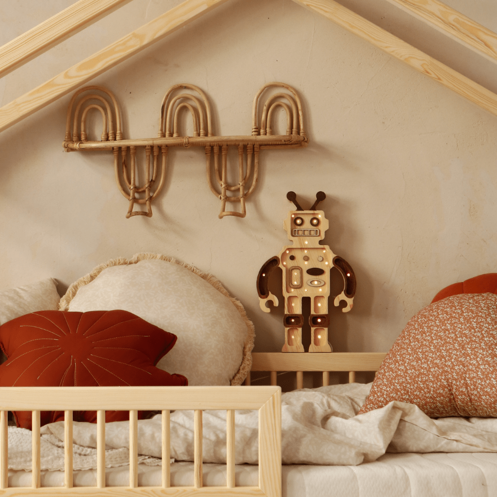 Veilleuse Robot en Bois de Pin en Bleu | Decoração Tinitto – Fabrication européenne