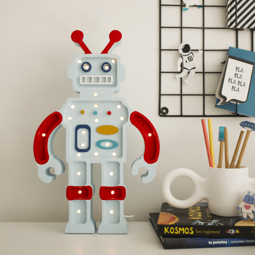 Veilleuse Robot en Bois de Pin en Bleu | Decoração Tinitto – Fabrication européenne