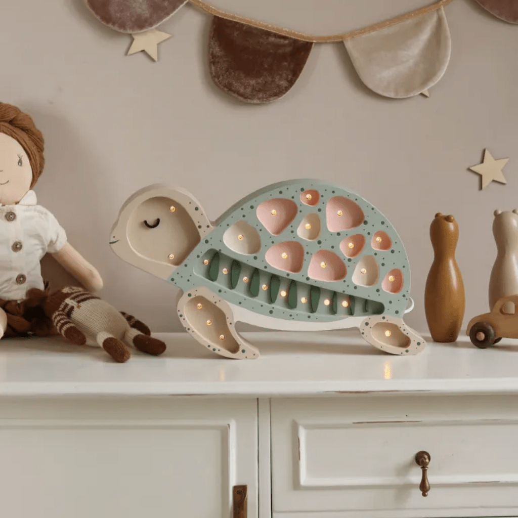 Veilleuse Tortue en Bois de Pin en Ocean | Conforto Tinitto – Fabrication européenne